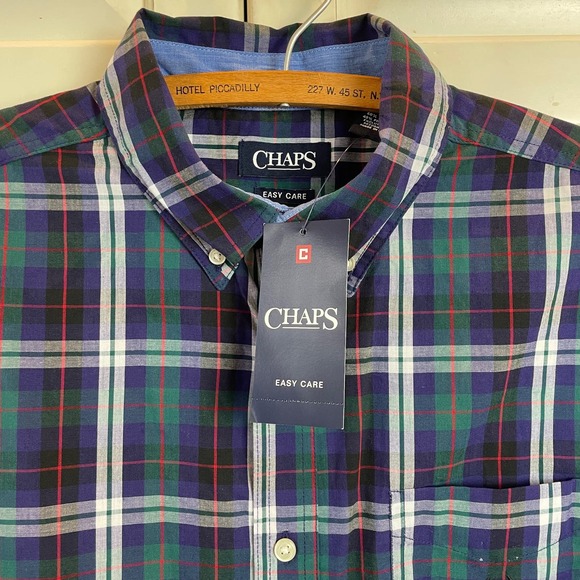 NEW Chaps Mens Shirt Green Navy Plaid Sz L Long Sleeve Button Down Easy Care - Picture 5 of 9